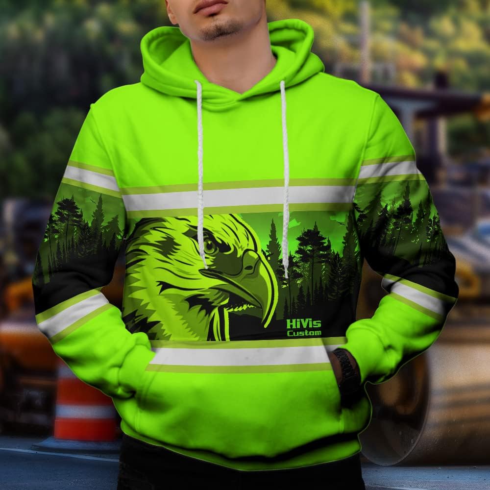 Color US Flag High Visibility Hoodie for Men Women Reflective Tapes Safety Workwear for Worker Runner Patriotic - Image 2