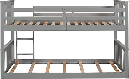 Miniatura 5 de Litera de piso tamaño individual sobre individual con escalera para niños literas individuales de madera maciza con barandilla de seguridad de