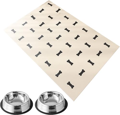3PCs Waterproof Feeding Mat for Pet with Stainless Steel Bowl for Dog