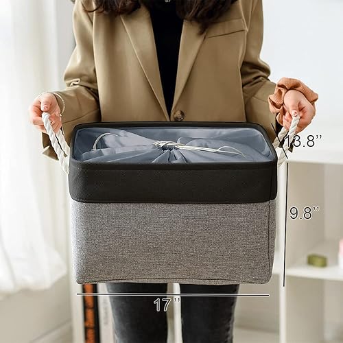 Miniatura 5 de TheWarmHome Cesta de organización y almacenamiento para organizar, 17 x 14 x 10 pulgadas, paquete de 3 contenedores plegables para estantes, cesta