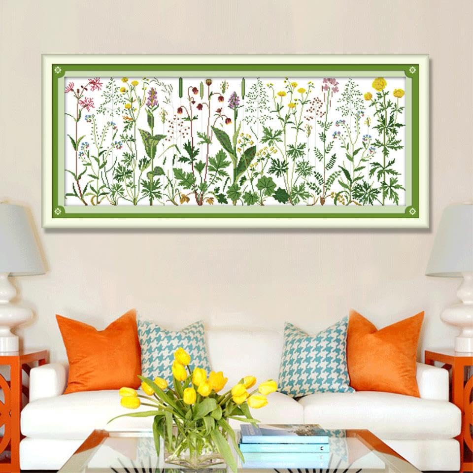 Image of Rosyfoxes Cross Stitch Kits Stamped Full Range of Embroidery Starter Kits for Beginners DIY- Printed kit Flowers on the Meadow(Printed) 11CT 42.5x18.9inches