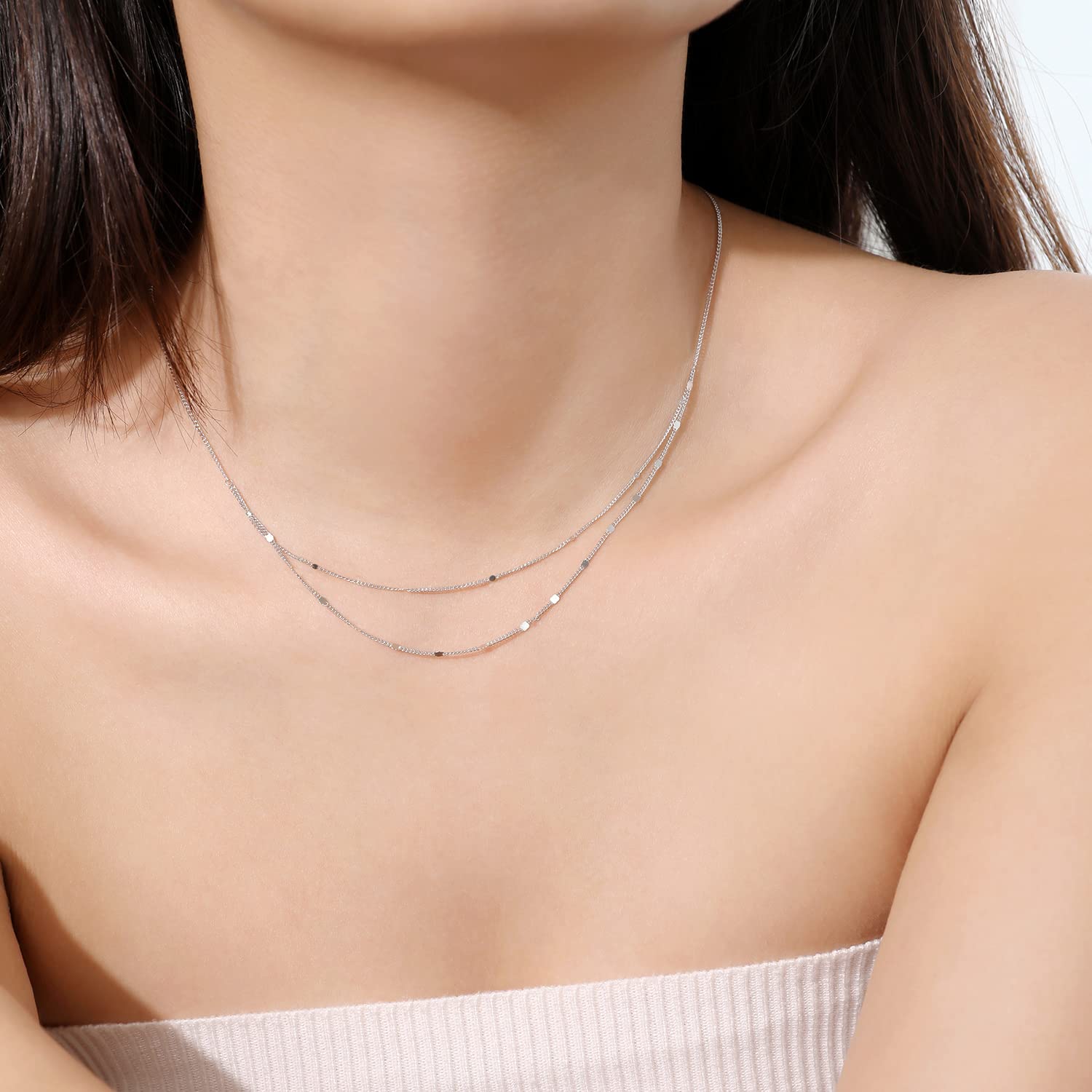Meissa Collana a catena impilabile in argento sterling per donna Collana a strati dainty Collana girocollo in oro Regalo per la damigella d'onore, Oro rosa