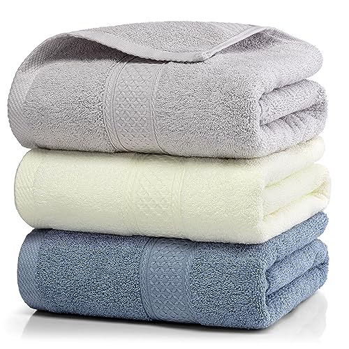 HomeFirst バスタオル 3枚セット 綿100％ 大判 ホテル仕様 タオル 吸水力 肌触り良くふわふわ 耐久性 抗菌防臭 吸水速乾 70×140cm 重さ約360g/枚 四季通用 家庭、ホテル、スポーツなどに最適
