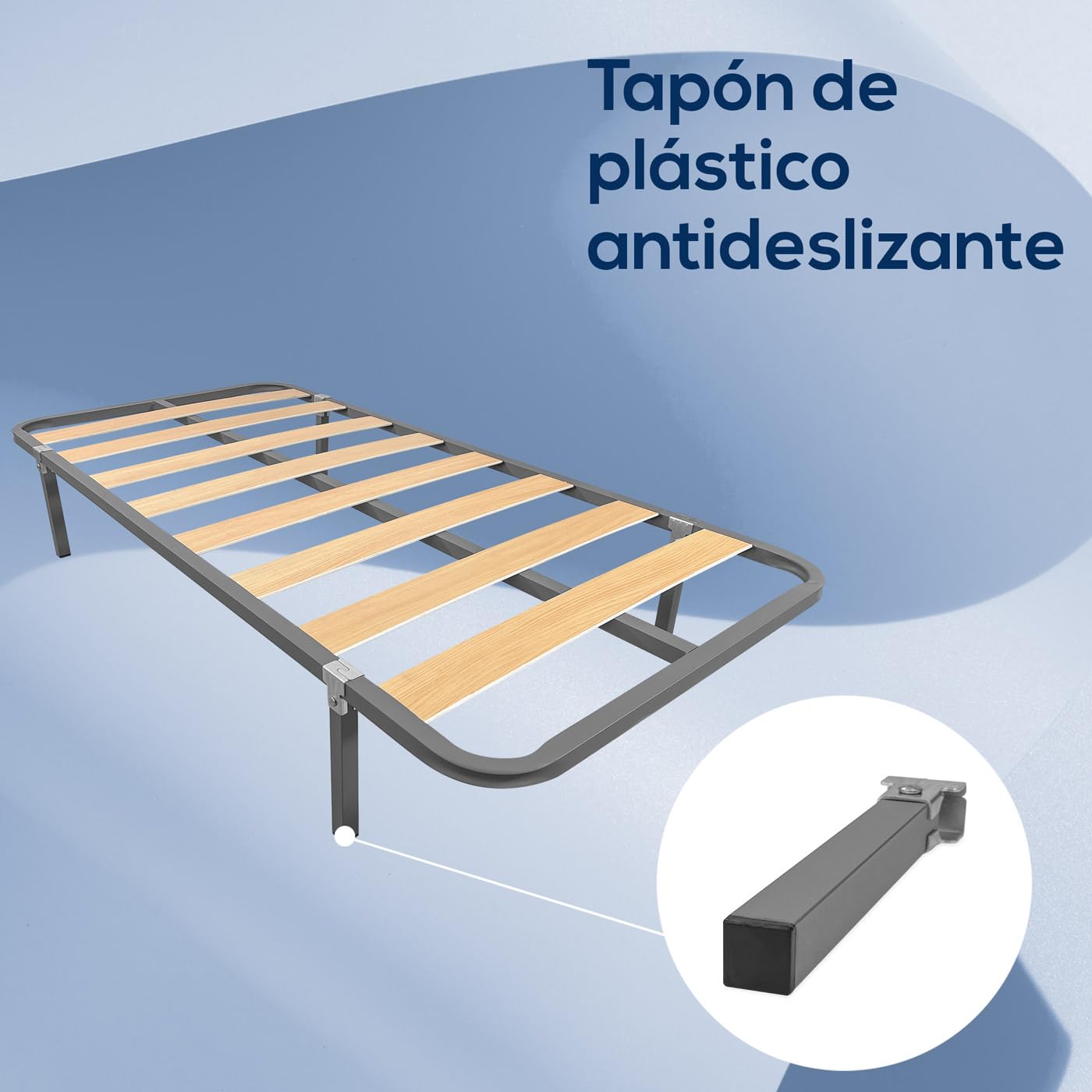 DUÉRMETE ONLINE - Somier de Láminas Basic Estructura 30x30mm con Patas, Tubo Acero 30 x 30 mm, Pintura Epoxi Gris, 90x190