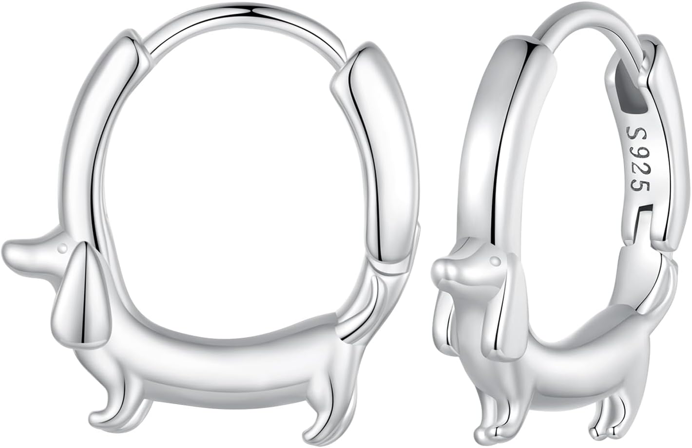 925 Sterling Silver Panda, Dolphin, Cat & Dachshund Hoop Earrings - Cute Animal Huggie Earrings for Women - Hypoallergenic, Dainty & Lightweight - Gift for Pet Loves