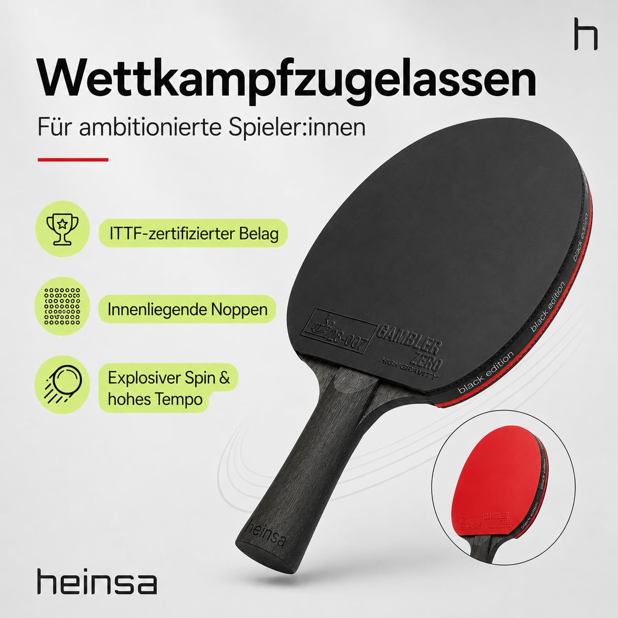 Racchetta da ping pong professionale in carbonio ITTF, approvata Black Edition in noce chiaro, con confezione premium e palline