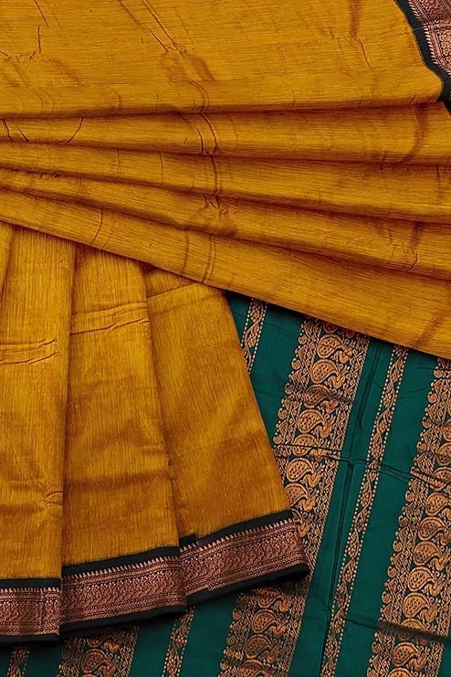 Image of Women's Premium Kanjivaram Cotton Silk Saree South Indian Paithani Sari | Gadwal Cotton Sarees Zari Border with Blouse Piece - Elegant Wedding & Festival Saree | Lightweight & Comfortable Gold 01