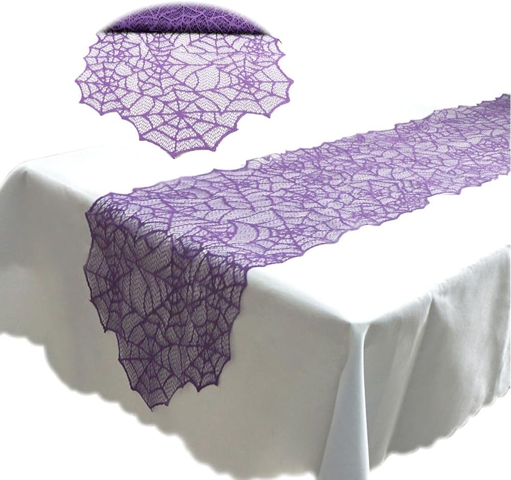 SaktopDeco Halloween Lace Table Runners Spider Web Table Runner 72 Inches Fireplace Mantle Scarf Cover Dinning Table Decoration