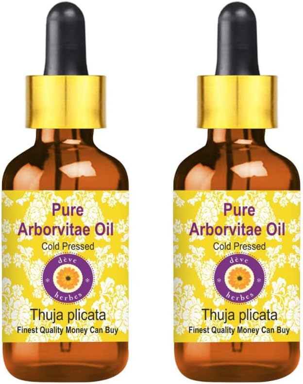 Deve Herbes Arborvitae Oil (Thuja plicata) with Glass Dropper | Cold Pressed | Pure | Natural | for Diluting Essential Oils | for Skin & Massage | Non-Sticky | Lightweight | Unisex | 15ml X 2 (1 oz)