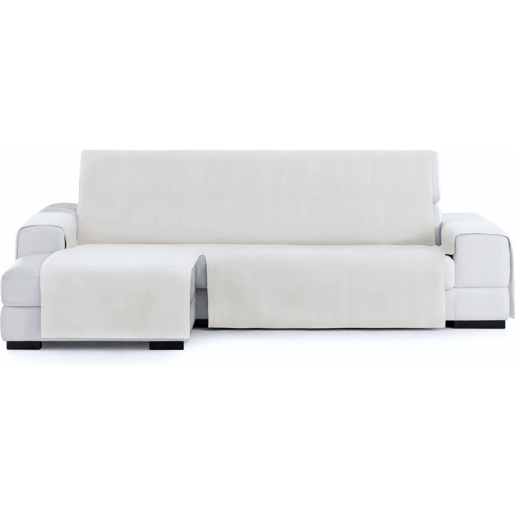 Elastic Sofa Cover for Normal Left Chaise Longue – White Chaiselong Sofa Cover with Adjustable Elastics Compatible with Left or Right Corner Sofas