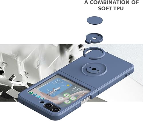 Miniatura 8 de Funda para Samsung Galaxy Z Flip5 5G 2023, anillo delgado de silicona líquida para pareja, soporte de microfibra suave antiarañazos, forro de