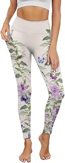 Hign Waist Yoga Pants for Women Tummy Control Elastic Pattern Leggings Plus with Pockets for Workout and Casual Wear