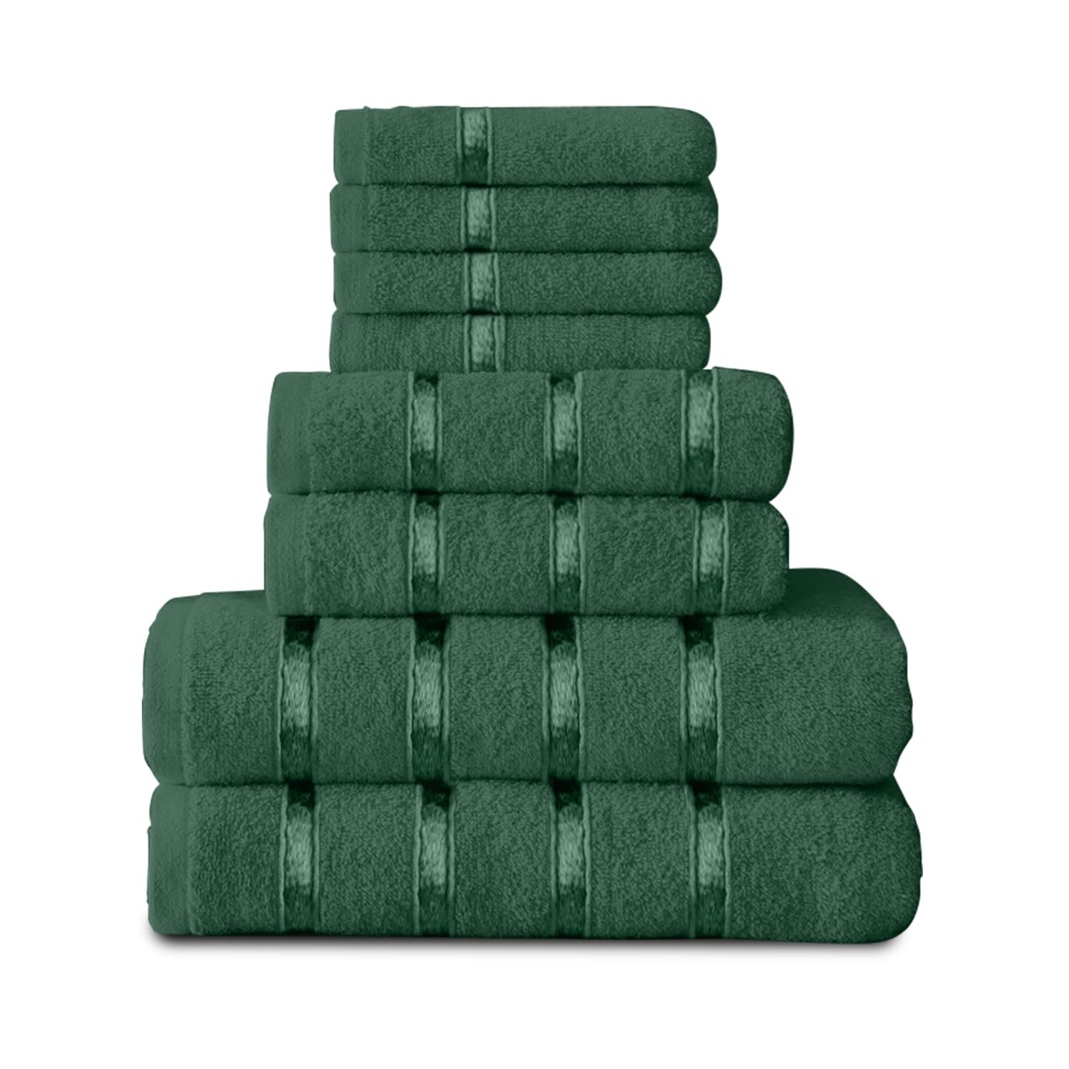 GC GAVENO CAVAILIA 8 Piece Cotton Egyptian Bath Towels Bale Set, Highly Absorbent Quick Drying Towel, Ultra Soft 4x Face 2x Hand 2x Bath Striped Towels Set, Dark Green