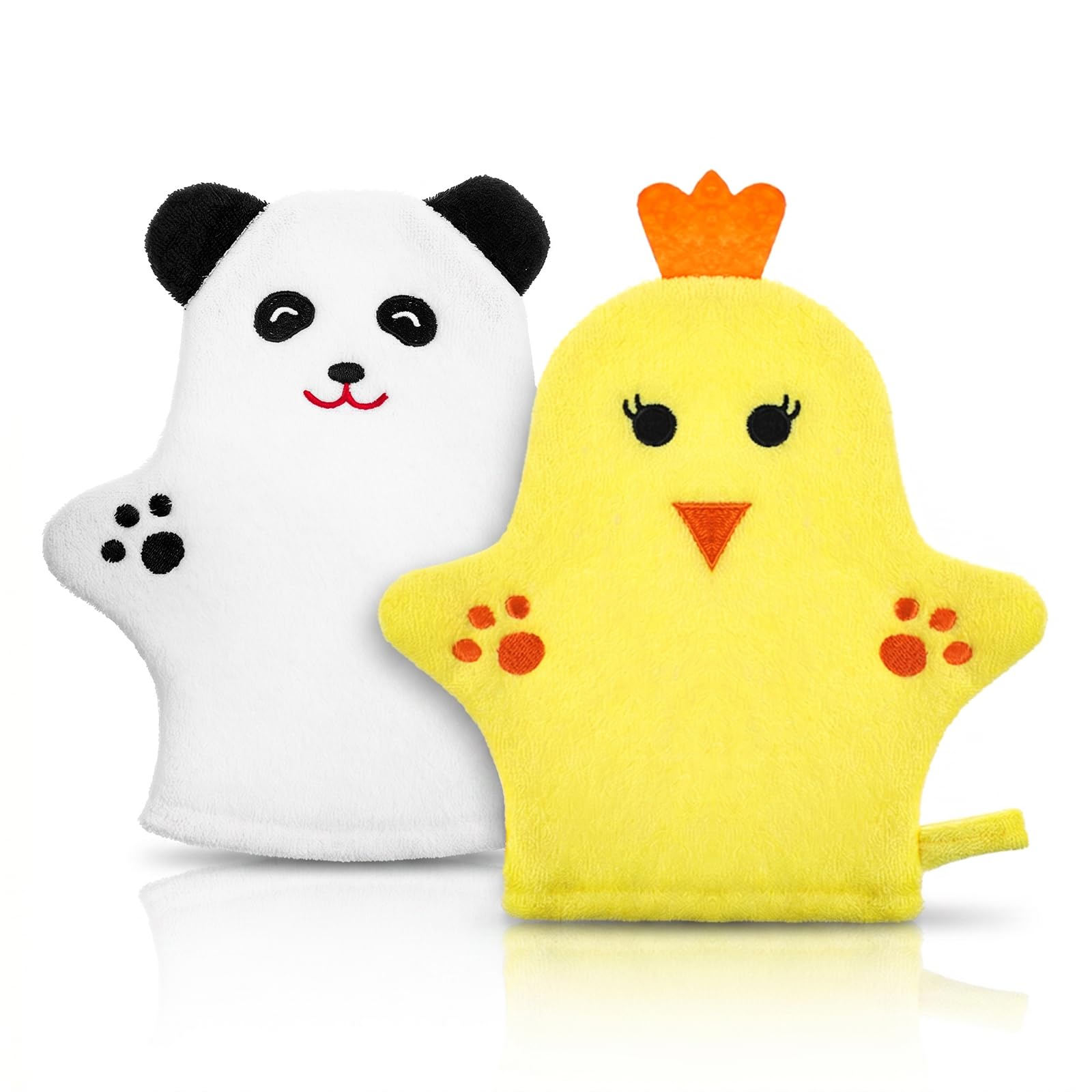 FNANJWQ 2 Pieces Baby Bath Mitt Washcloths Gloves, Microfiber Soft Washcloths for Kids Designed in Cute Animal Gentle Scrub for Baby Girl Boy Bath Shower