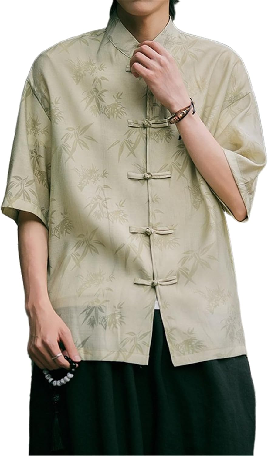 Chinese Style Ice Silk Loose Casual Shirt Short Sleeve Men, Summer Tang Suit Kung Fu Top