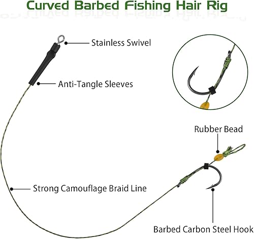 Miniatura 2 de Aparejos de pesca de carpa, 24 unids curvada de púas para carpa, gancho giratorio antienredos, boilies trenzados, línea de hilo trenzado, aparejos