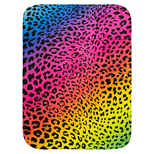 College Covers Everything Comfy Leopard Print Decorative Throw Blanket, 42x60 Inch, Rainbow Gradient/Black