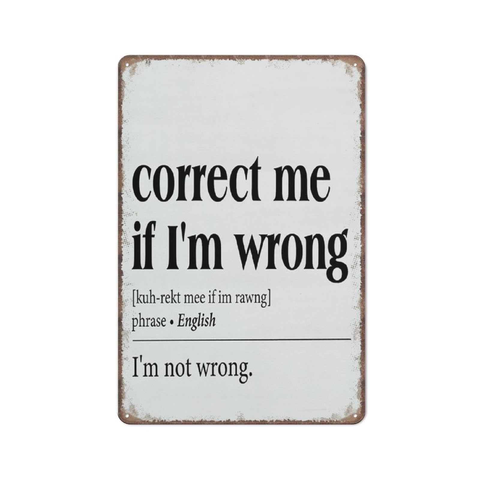 Funny Signs Rustic Correct Me If I'M Wrong Definition Sign Funny Metal Sign Metal Tin Sign 8X12 Inch