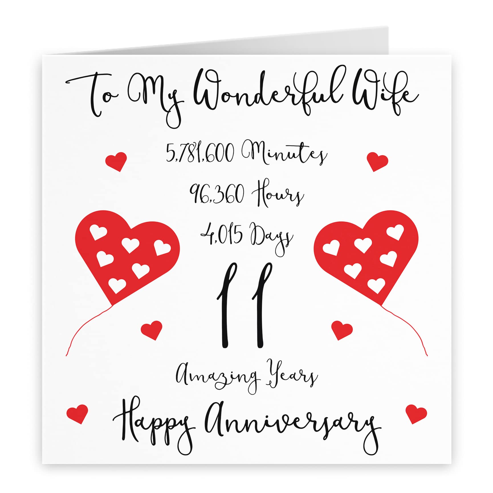 Hunts England, Romantic Wife 11th Wedding Anniversary Card, To My Wonderful Wife, 11 Amazing Years, Timeless Collection - Image 2