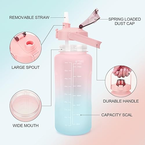 Miniatura 2 de Botella de agua de 64 onzas con manga botellas de agua motivacionales de medio galón con marcador de tiempo y pajita jarra de agua sin BPA para
