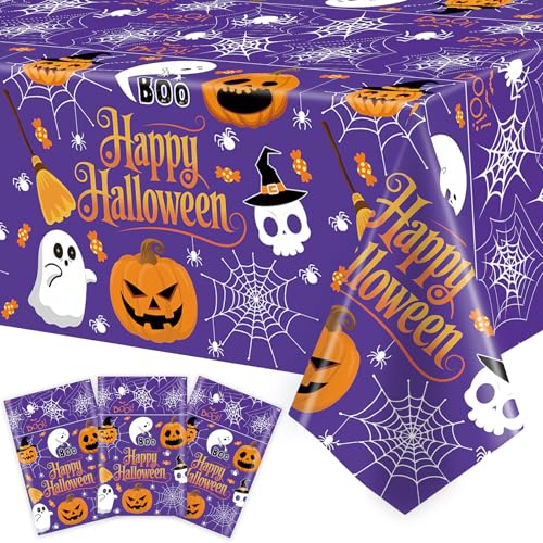 MEIDUO Halloween Tablecloths, 3 Pack 54 x 108 Inch Orange Purple Covers Set - image 1