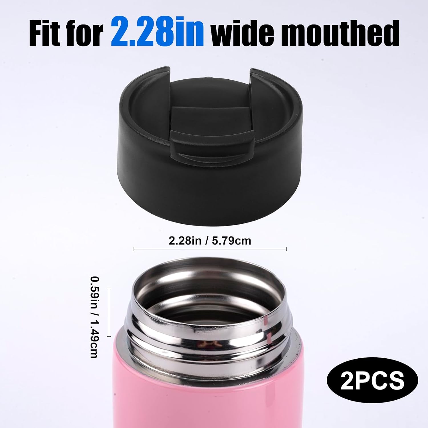 2Pcs Flip Lid for Hydro Flask 12 16 18 20 32 40 64 oz Wide Mouth Water Bottles,BPA Free Replacement Lid Cap with Button Lock for Hydroflask,Thermoflask,Iron Flask and More 2.28" Wide Mouth Bottles - Image 2