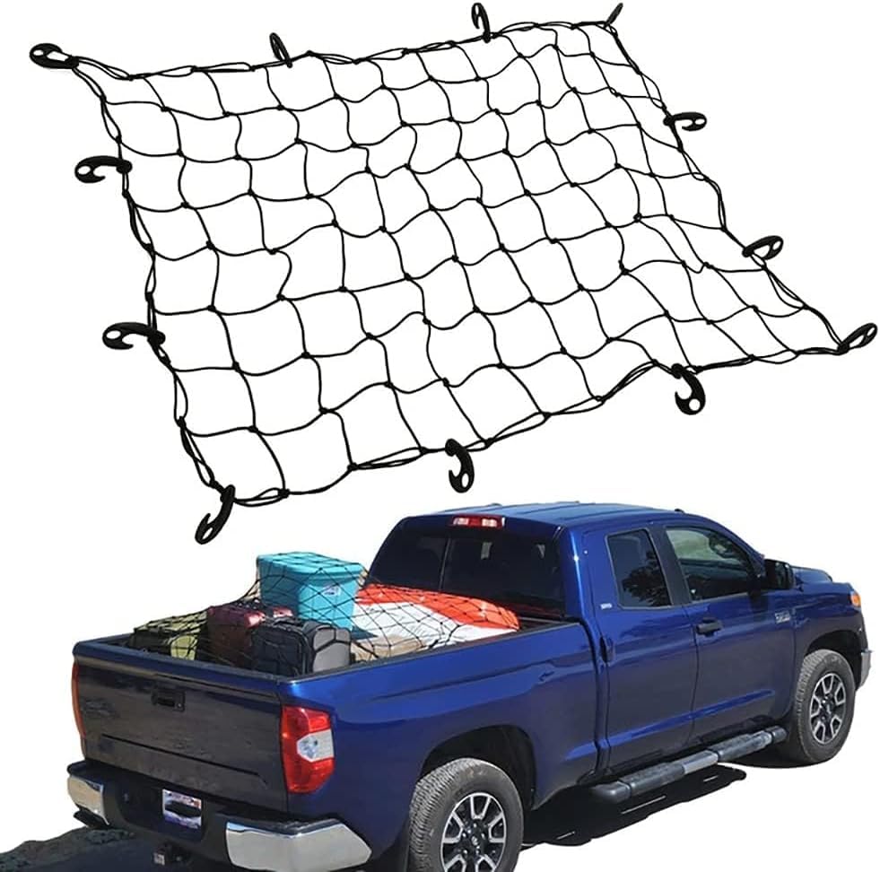Cargo Net, Heavy Duty Elastic Mesh with 12 Universal Hooks, for Car Roof, Pickup Truck Bed, SUV, Trailer, Secure and Organize Items, Easy to Install, Storage Solution for Travel