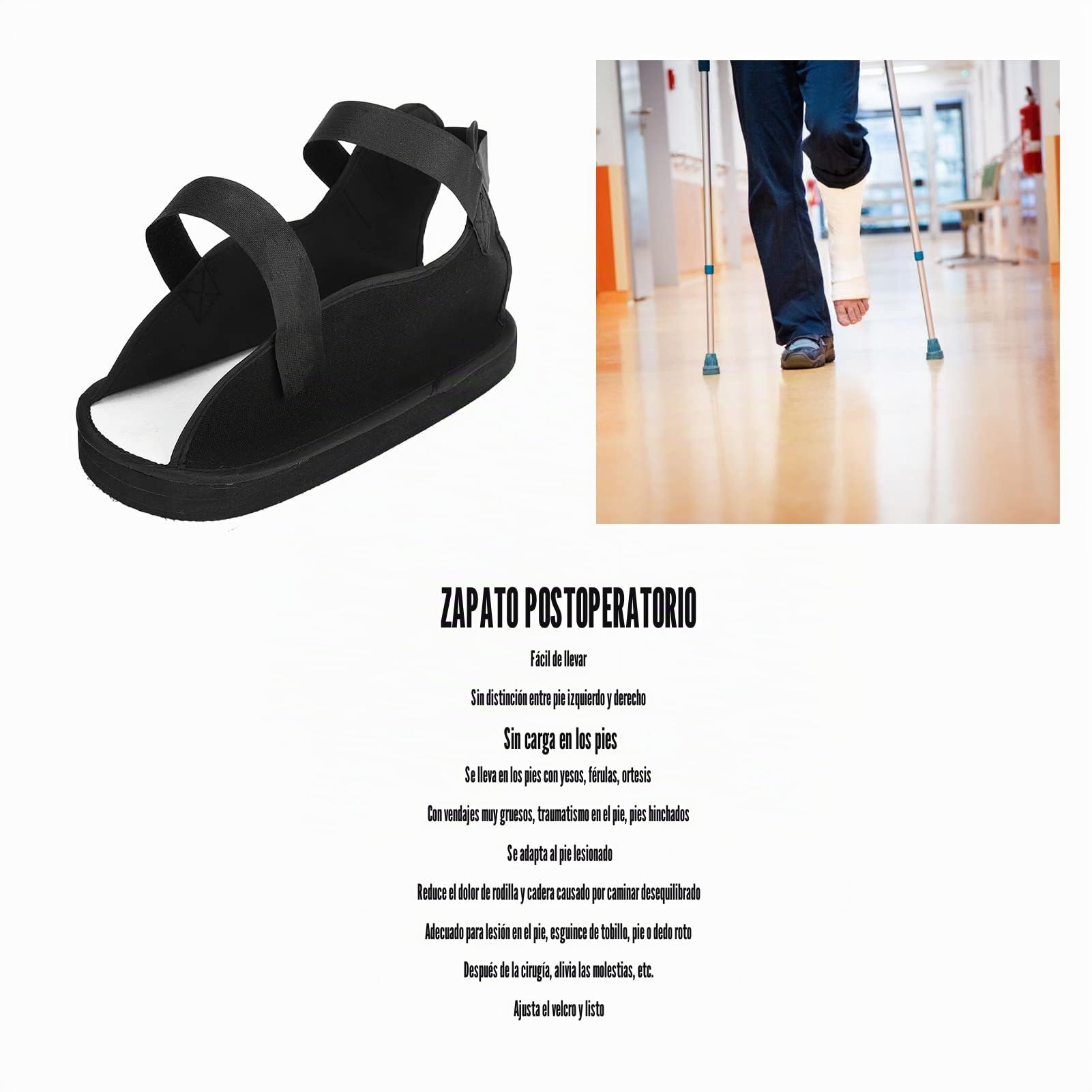 Fyearfly Zapatos de yeso quirúrgico, zapato postoperatorio de yeso para fractura de punta abierta Soporte de pierna protectora para pies Soportes para suministros sanitarios Equipos
