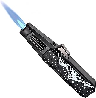 Butane Torch Lighter, Refillable Kitchen Cooking Torch Windproof Adjustable Flame Solar Beam Torch Blow Torch with Safety Lock for BBQ Baking(Butane Gas Not Included)