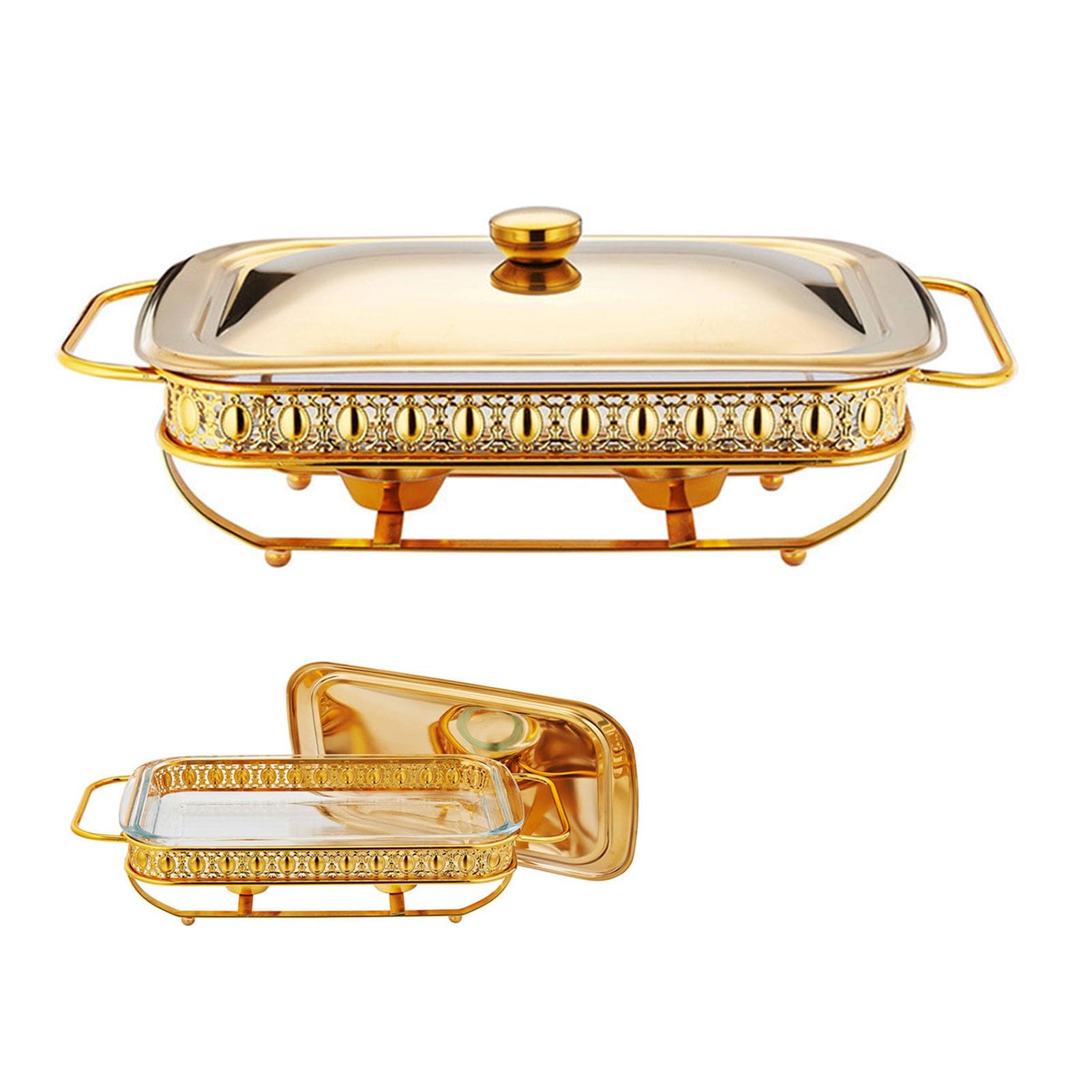 Vnook Chafers and Buffet Warmer Set Glass Food Pan Water Pan Fuel Holders for Buffet Wedding Parties Banquet Catering Events (Color : Gold, Size : 2L)