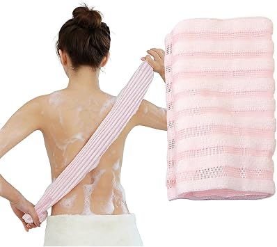 Japanese Exfoliating Shower Towel, Extra Long Exfoliating Washcloth Pink