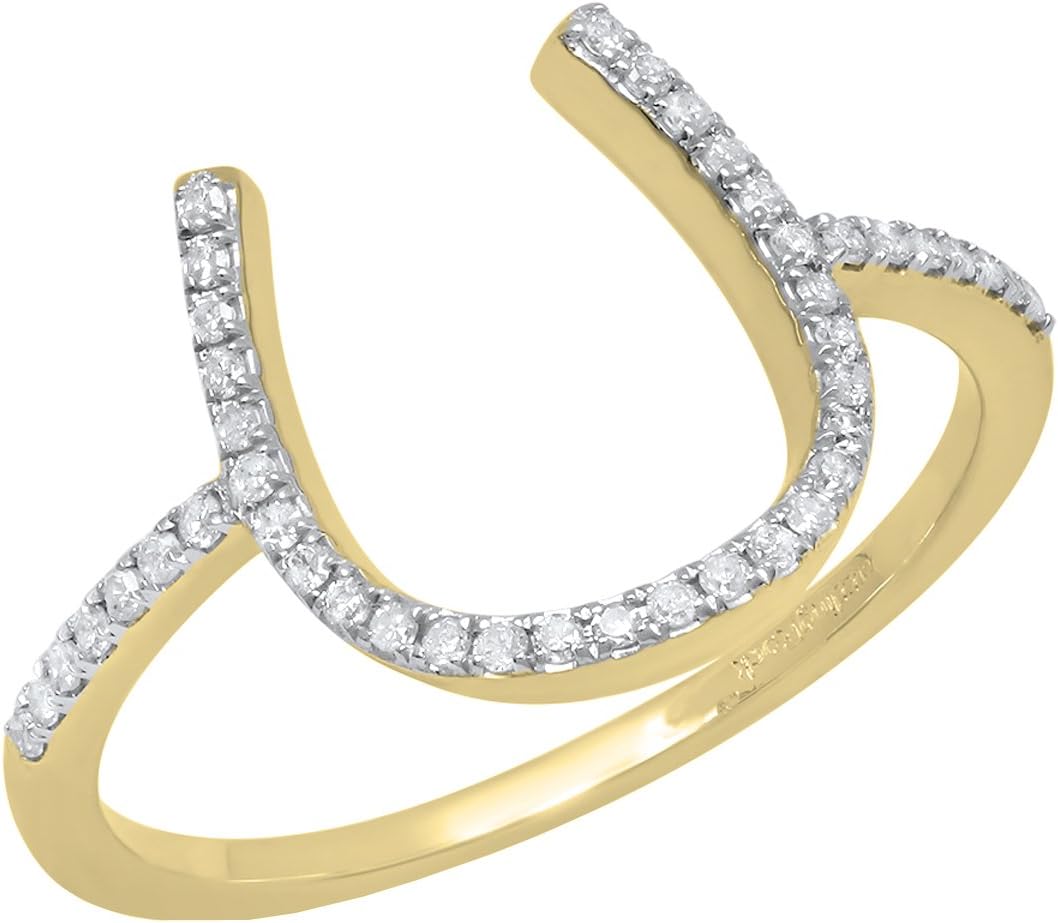 Dazzlingrock Collection 0.15 Ctw 18K Real Solid Gold Round White Natural Diamond Women Horseshoe Engagement Ring