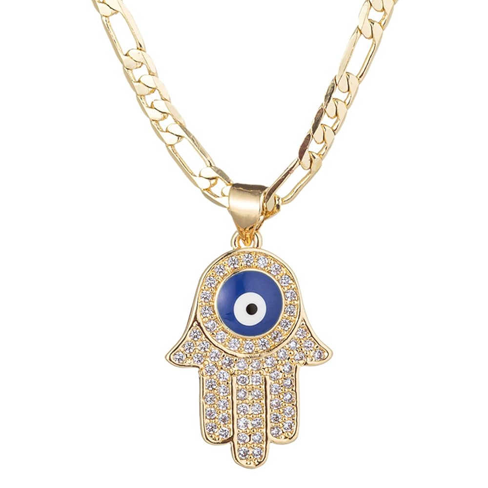 kelistom 14K Gold Plated Evil Eye Hamsa Hand Necklace for