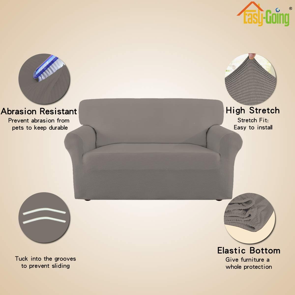 Easy-Going Thickened Stretch Slipcover, Sofa Cover, Furniture Protector with Elastic Bottom, 1 Piece Couch Shield, Sturdy Fabric Slipcover for Pets,Kids,Children,Dog (Sofa,Taupe)