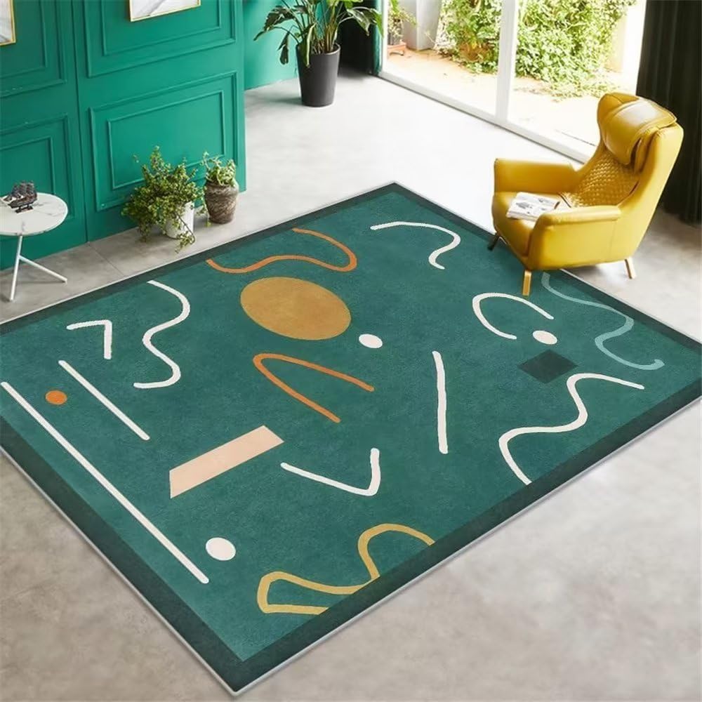Tapis durable motif abstrait vert 160x200cm haute résistance pour pièces à vivre