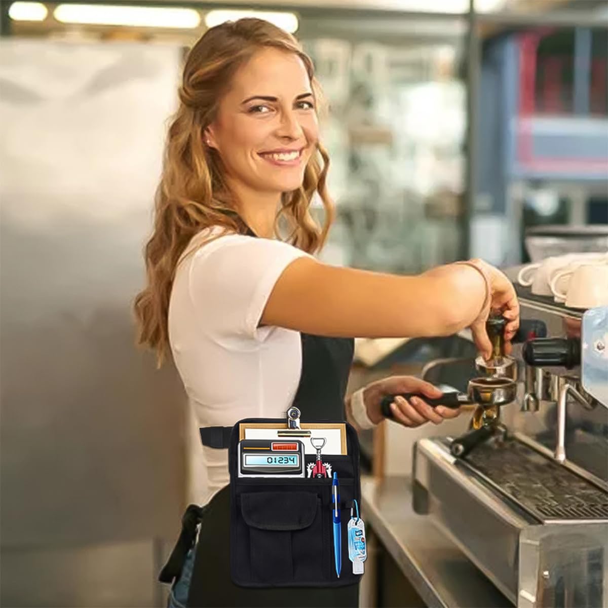 WANGCL Bolsa para Dinero en la Cintura para Servidor de Restaurante, Delantal para Bar, Bolsa con Hebilla de cinturón Ajustable, Soporte para cheques para Camarera y Camarero