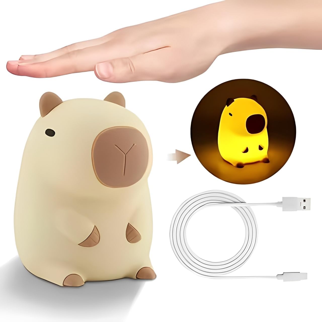 Luminária Capivara de Silicone LED Touch Recarregável USB com Intensidade de Luz Controlável no Toque e Temporizador Automático 30 Minutos - Decoração Ideal para Crianças Luminária Capivara de Silicone LED Touch Recarregável USB com Intensidade de Luz Controlável no Toque e Temporizador Automático 30 Minutos - Decoração Ideal para Crianças
