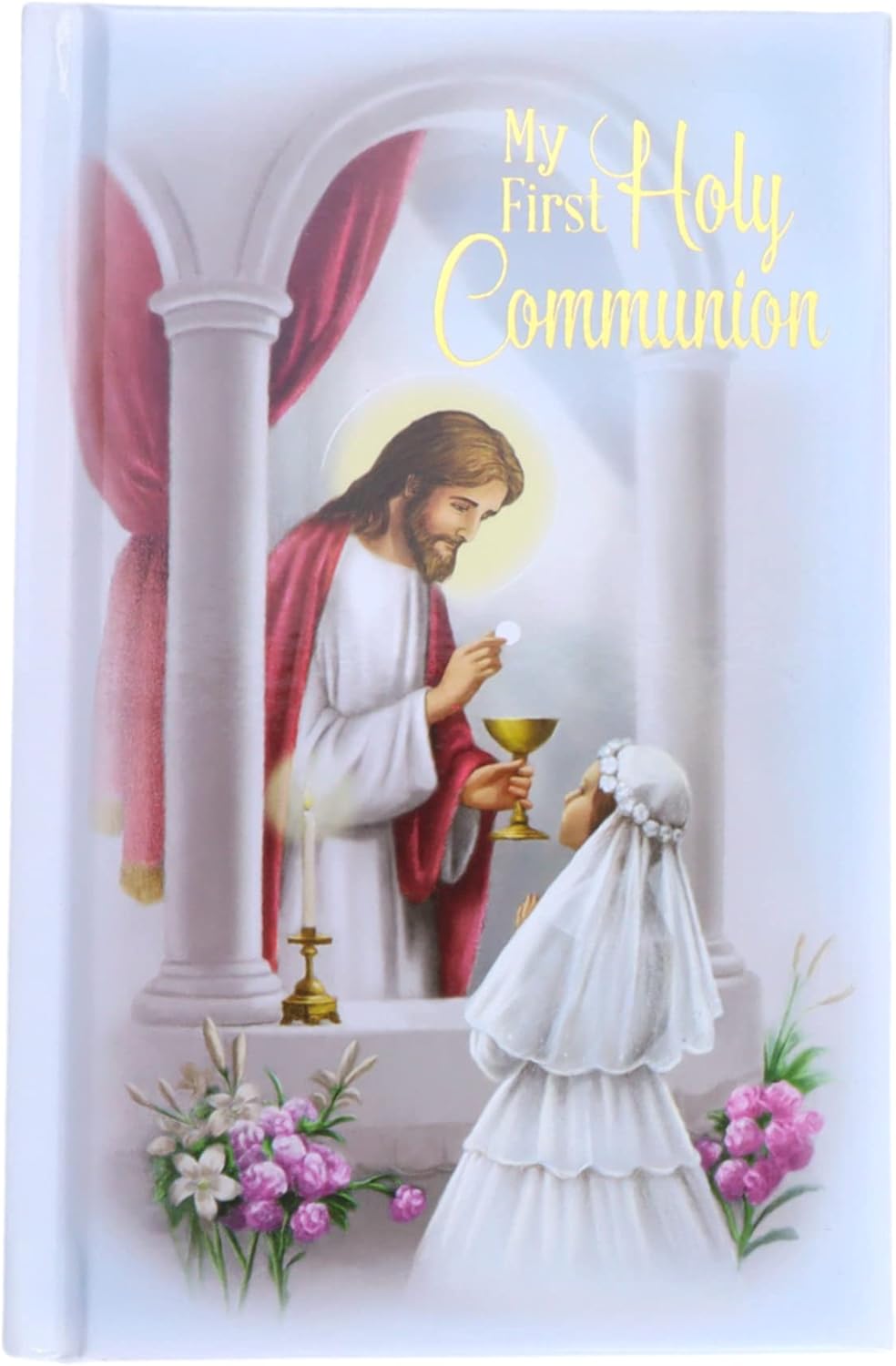 Needzo First Communion Set for Girls, White Rosary, Scapular, Lapel Pin, and Book Included, Catholic Keepsake Gifts