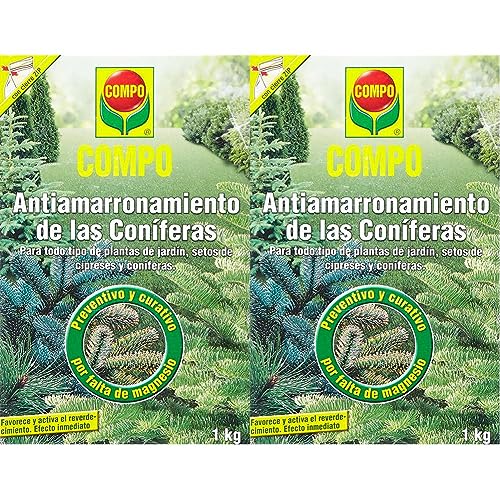 COMPO Antiamarronamiento de coníferas de larga duración, Para todo tipo de coníferas y plantas de hoja perenne, 6 meses de duración, 1 kg (Paquete de 2)