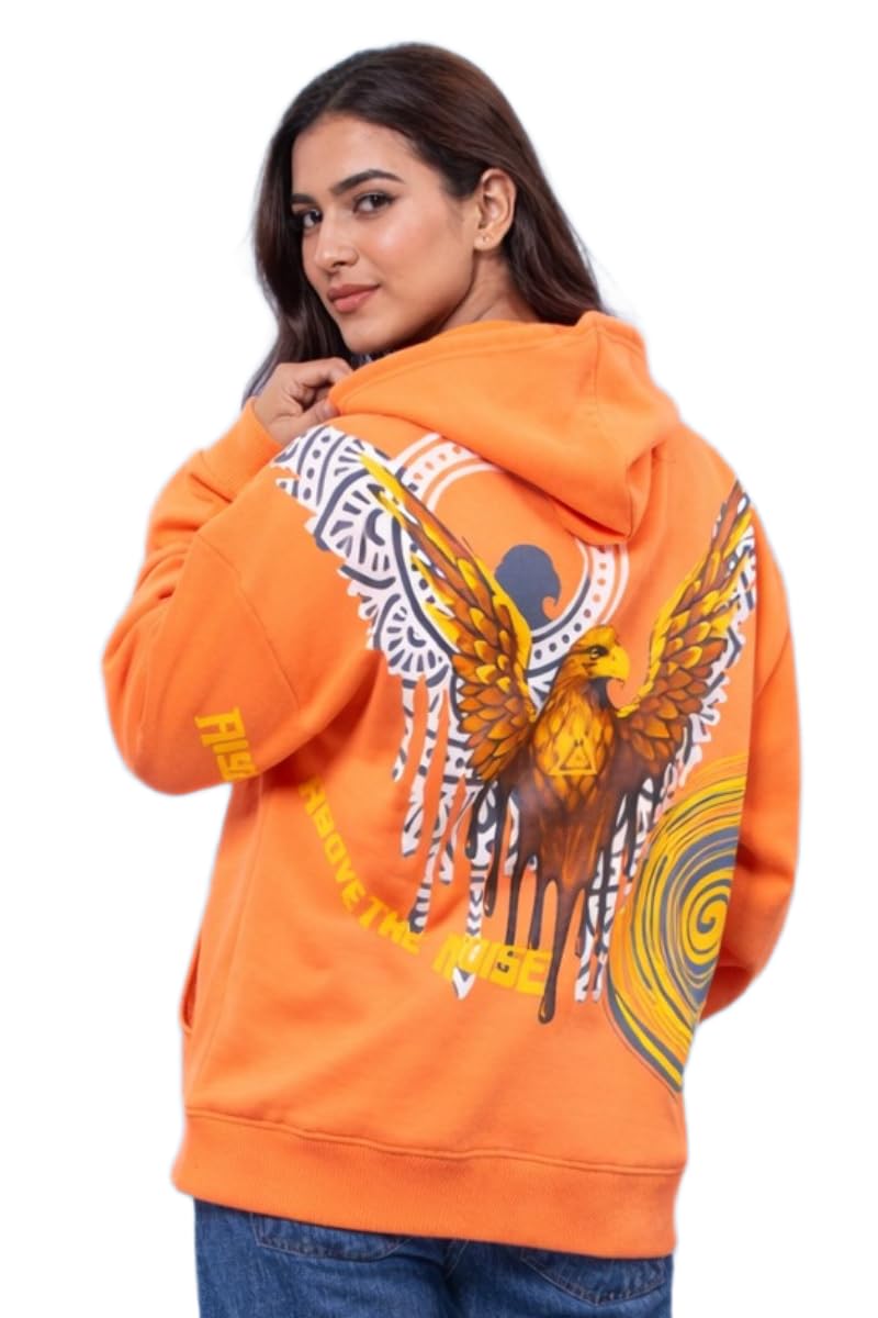 Atached Eagle Oversized Fleece Hoodie for Women | Cotton Rich Handcrafted Graphic Print Hooded Sweatshirt-image-46