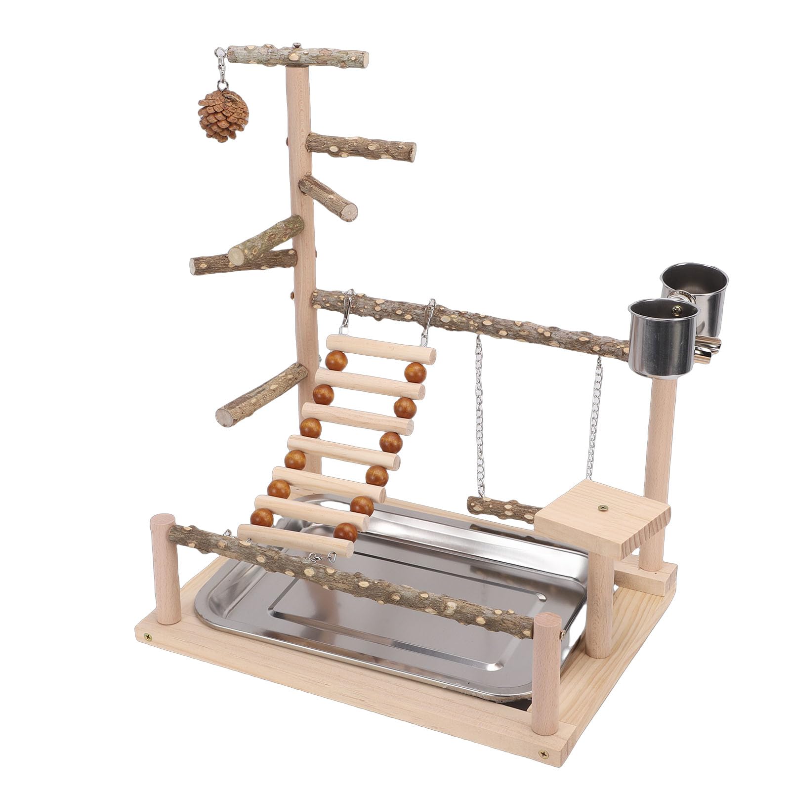 Muiltvoe Parrot Playstand Stable Wood Bird Playground with Perches Swing for Bird Cage Accessories