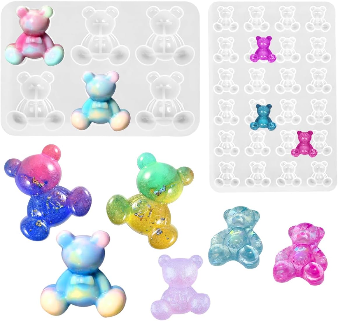 2 PCS Epoxy Resin Moulds Silicone,3D Teddy Bear Silicone Resin Molds,Fondant Moulds for Cake for Epoxy Casting, DIY Pendant Key Chain Ornament Art Crafts