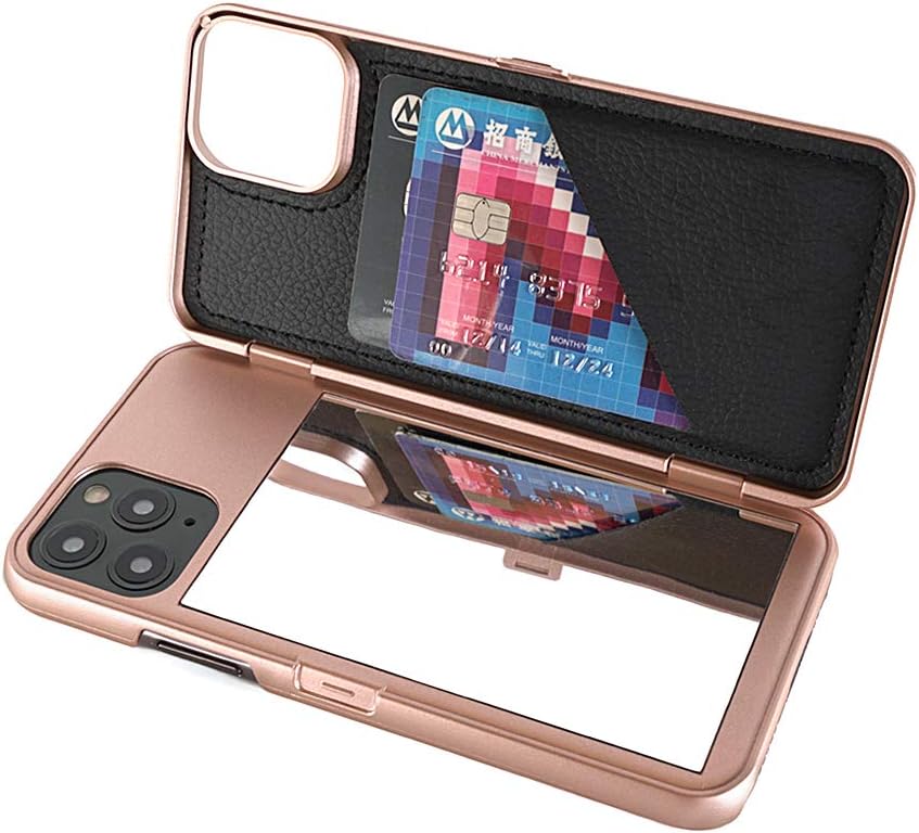W7ETBEN W7ETBEN iPhone 11 Pro Case,Hidden Back Mirror Wallet Case with Stand Feature and Plastic Card Holder for Apple iPhone 11 Pro (2019) 5.8 inch (Rose Gold)