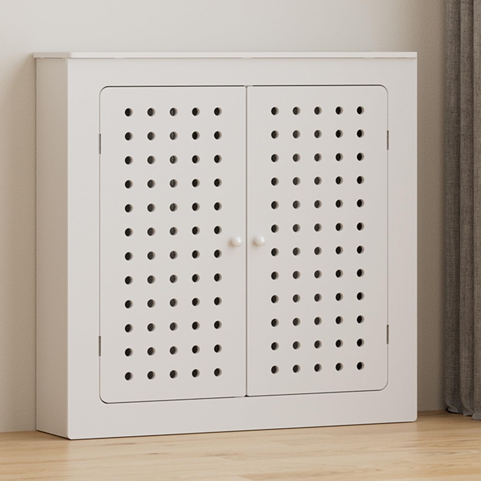Moderno estante blanco para radiador con 2 puertas, fácil montaje, armario calefactor para sala de estar, dormitorio, baño, elegante decoración del hogar (80 x 90 x 20 cm)