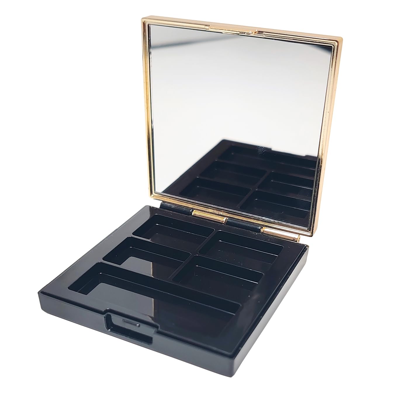 HappyupcityBlack 5 Grids Empty Eyeshadow Palette with Gold Frame Mirror Lipstick Box Powder Blush Makeup Case Highlighters Container DIY Refillable Eye Shadow Pans
