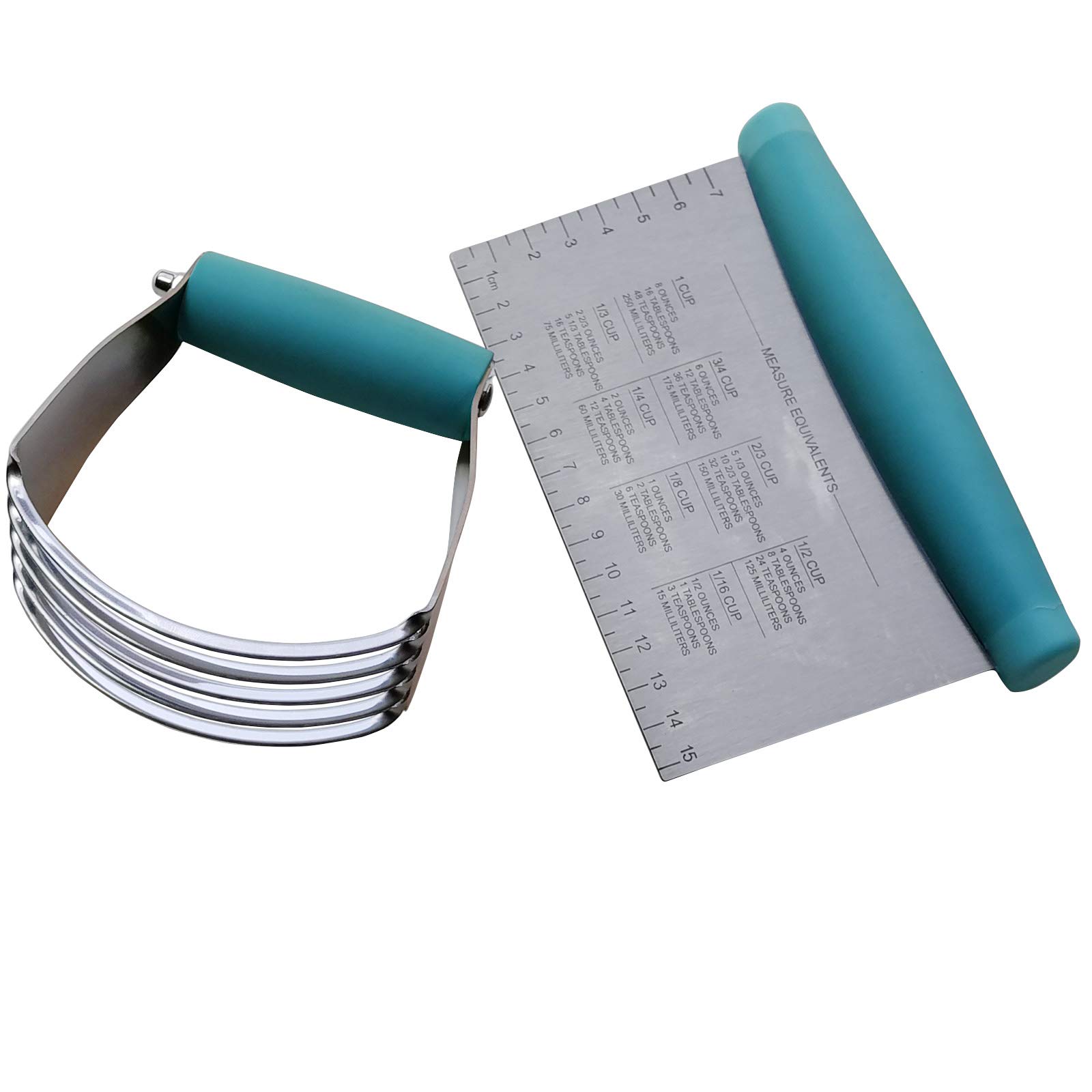 ALLTOP Pastry Blender & Bench Scraper - Premium Kitchen Baking Essential Gadget Set for Cake and Bread Making - Stainless Steel Dough Scraper&Butter Cutter for Homemade Delights - Turquoise