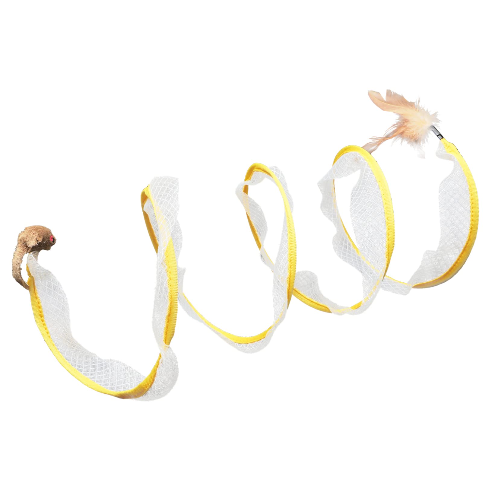 Parliky Folded Cat Tunnel Durable Elastic Mesh Cat Play Tunnel for Indoor Cats Interactive Kitten Encourages Exercise and Play Feather Mouse Design