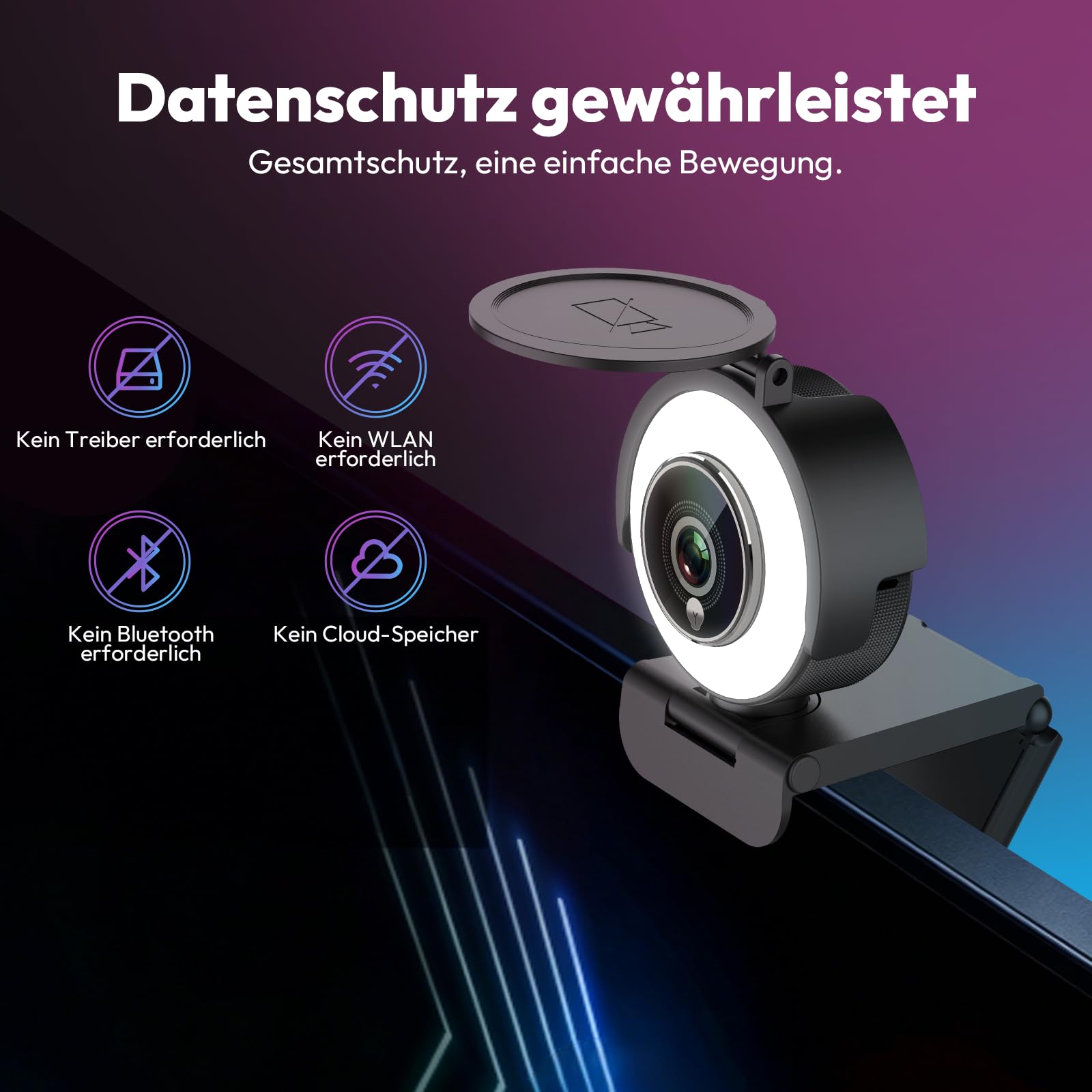 Angetube 4K Webcam mit Licht,PC-Kamera mit Zwei Mikrofonen,1080P@60FPS für flüssiges Streaming,USB-A/C,PDAF-Autofokus,Plug&Play,mit Webcam-Abdeckung,kompatibel mit Zoom/Teams/Laptop/Mac und Windows