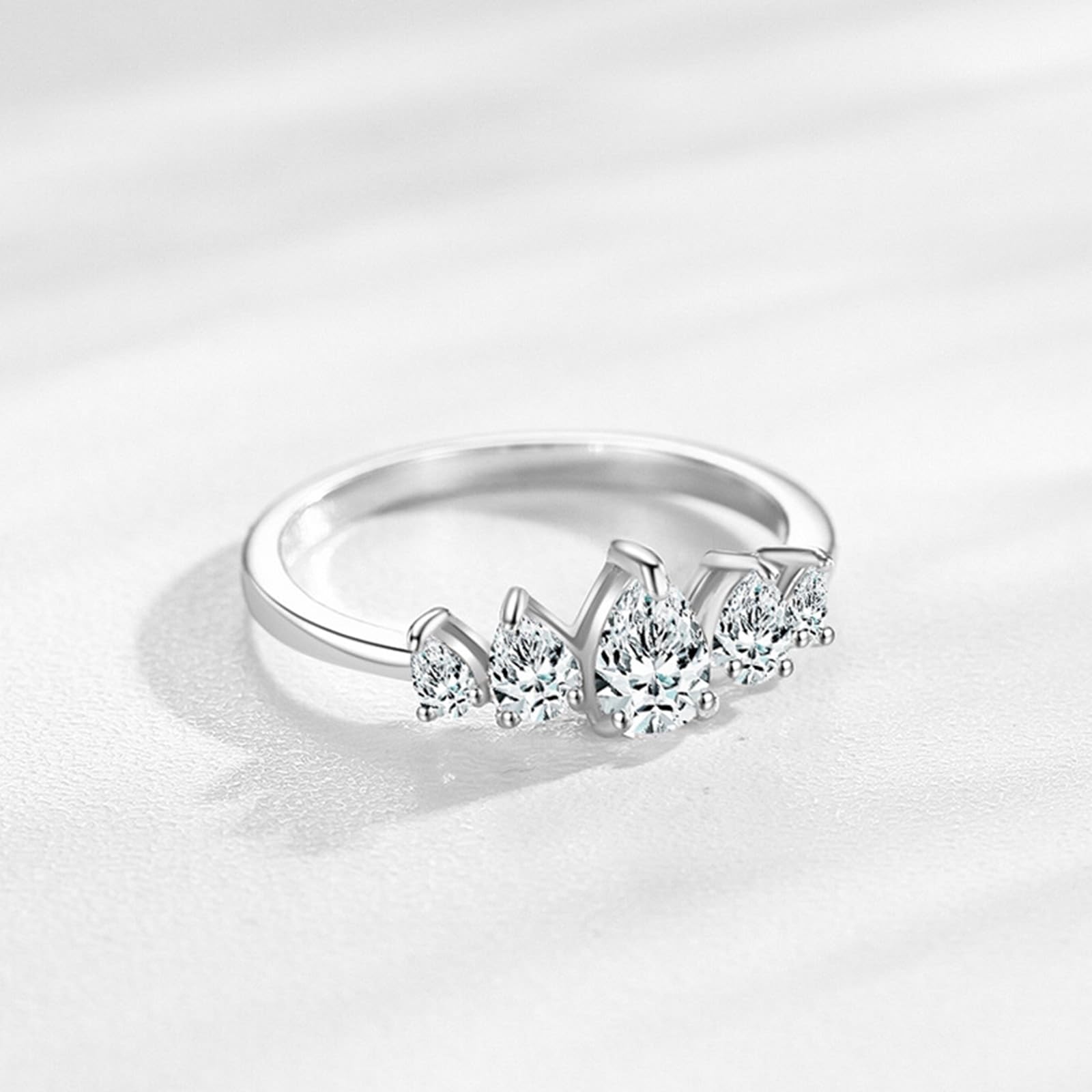 Anello dell'amicizia in oro bianco 9 K/14 K/18 K, con moissanite taglio a goccia, anelli dell'amicizia in oro bianco Au 375/585/750, misure 47-65