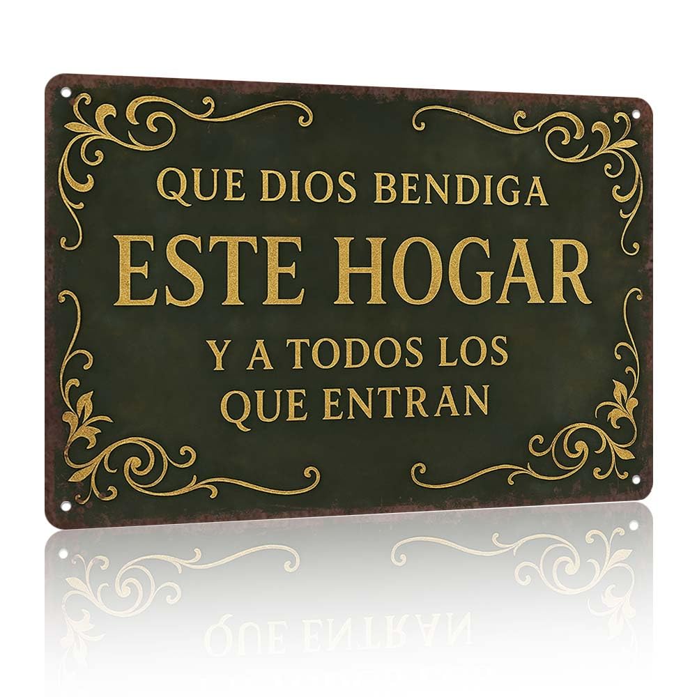 Que Dios Bendiga Este Hogar Spanish VintageAluminum Wall Sign -8x12in Decor for Home,Prayer Room, Bedroom